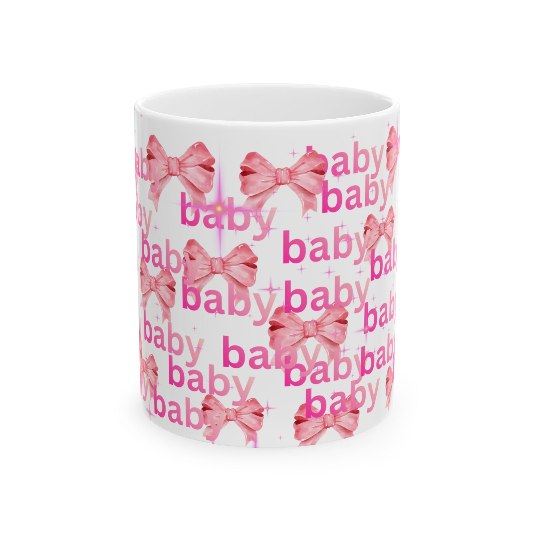 Baby Pink Bow Ceramic Mug — 'baby' Pattern, Newborn Gift