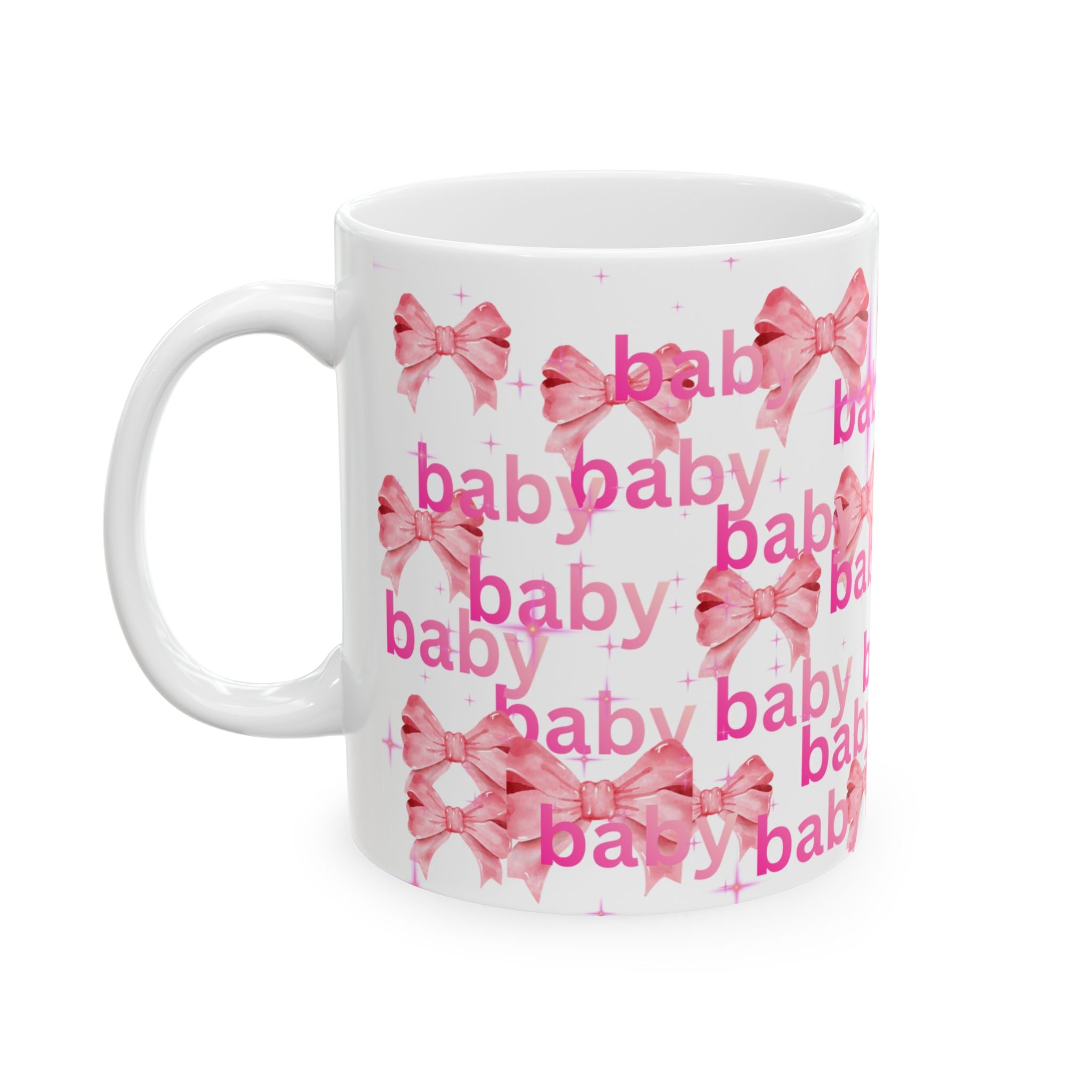 Baby Pink Bow Ceramic Mug — 'baby' Pattern, Newborn Gift