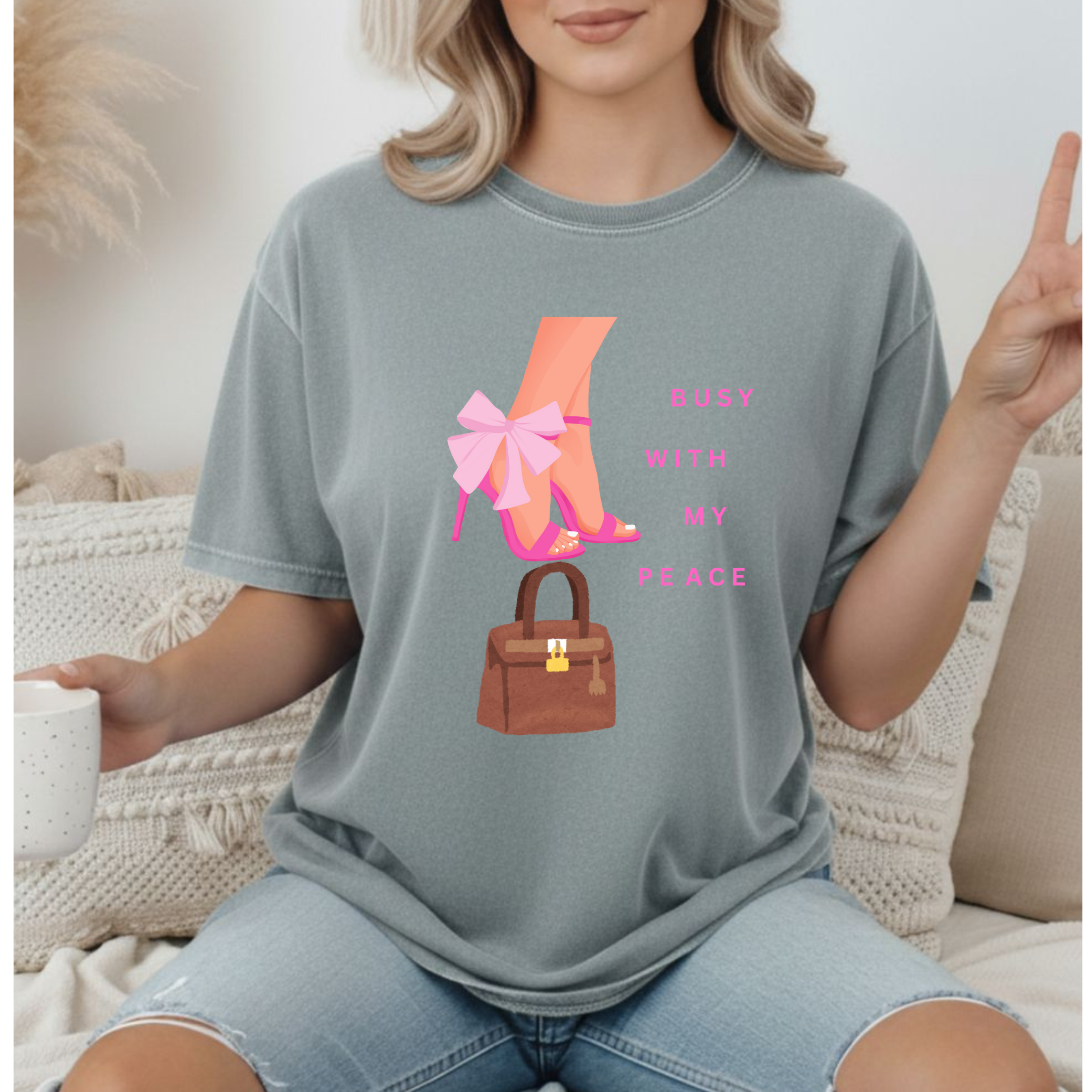 Busy With My Peace Tee — Pink Heels & Handbag Graphic T-Shirt