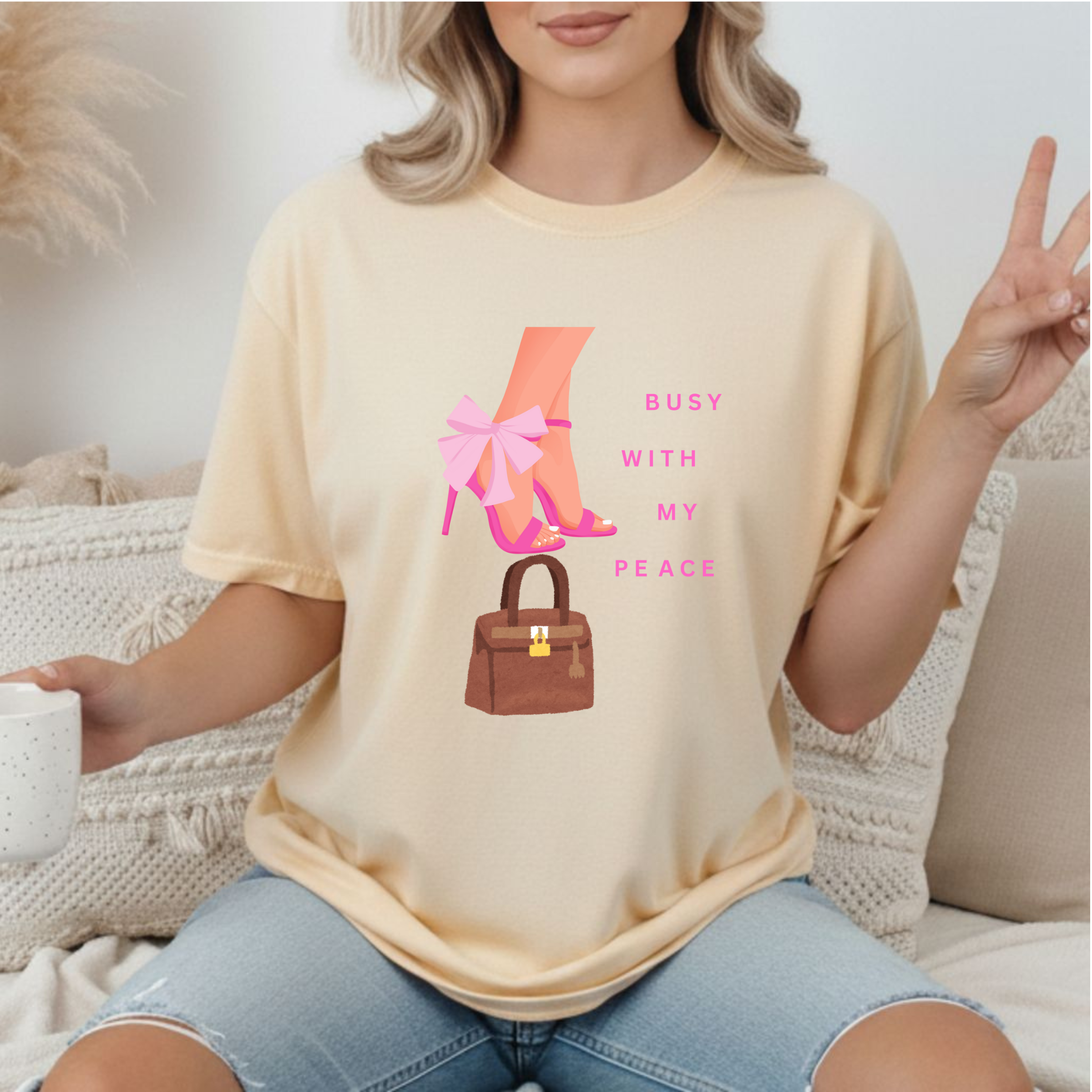 Busy With My Peace Tee — Pink Heels & Handbag Graphic T-Shirt