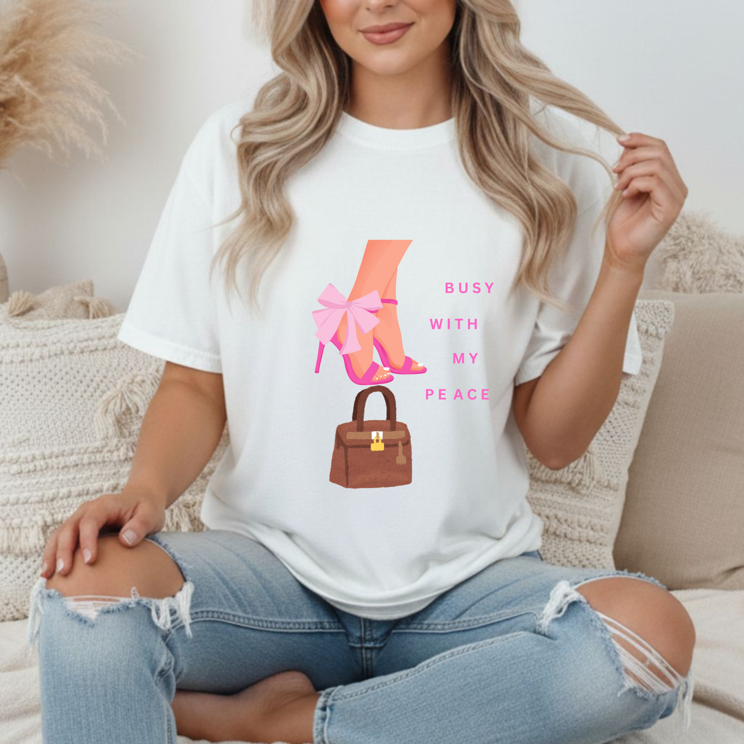 Busy With My Peace Tee — Pink Heels & Handbag Graphic T-Shirt