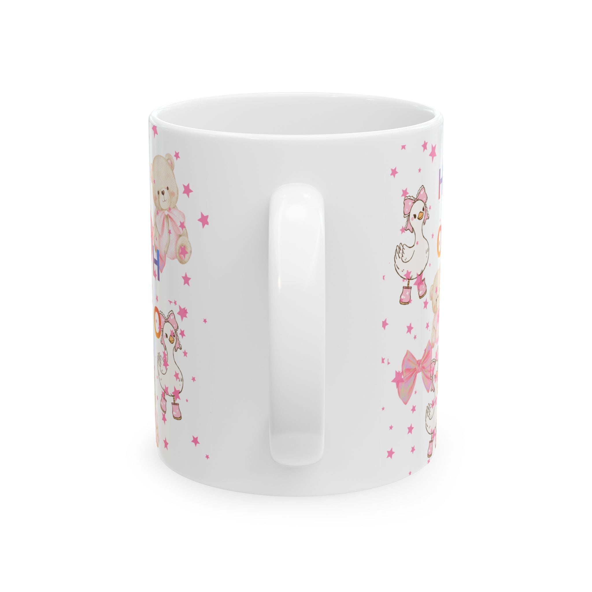 Cute Pink Baby Shower Mug – ‘Ho Ho’ Teddy & Duckling Ceramic Coffee Cup (11oz/15oz)