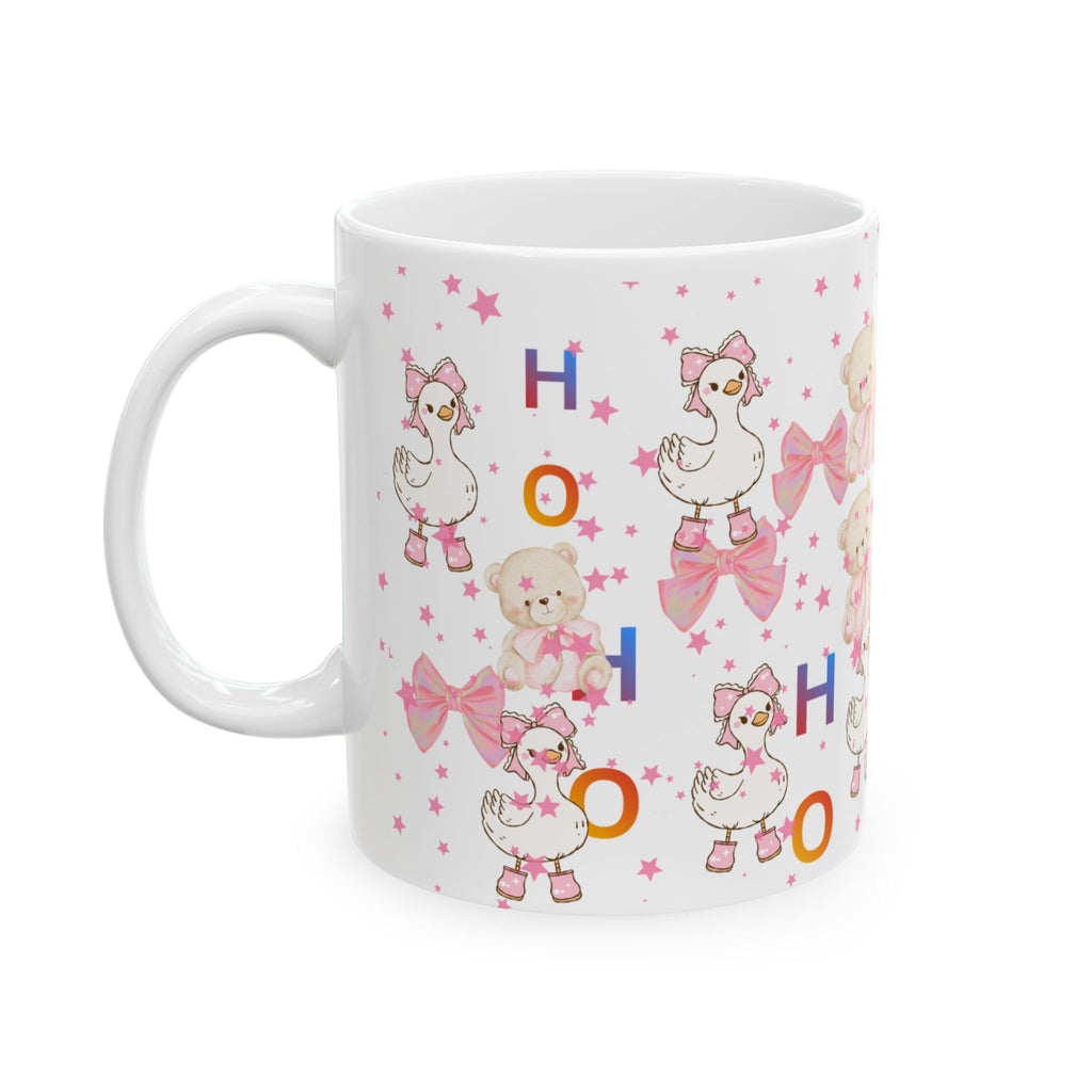 Cute Pink Baby Shower Mug – ‘Ho Ho’ Teddy & Duckling Ceramic Coffee Cup (11oz/15oz)